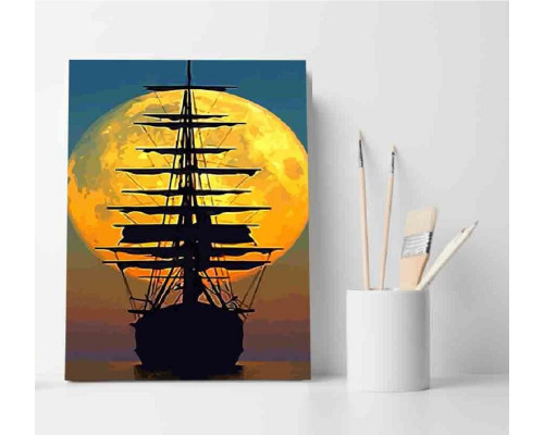 Набор для рисования по номерам 30*40 "Корабль в полнолуние" ECO(без коробки) 3564