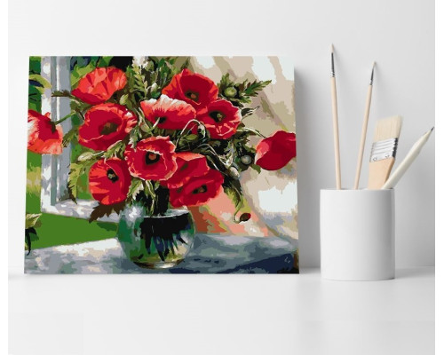 Set pictură pe numere 30*40 "Macii roșii în vază" ECO(fara cutie) 4339