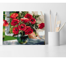 Set pictură pe numere 30*40 "Macii roșii în vază" ECO(fara cutie) 4339