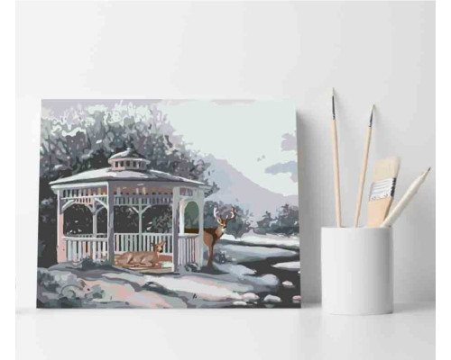 Набор для рисования по номерам 30*40 "Олени у беседки" ECO(без коробки) 3923