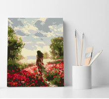 Set pictură pe numere 30*40 "Fată în câmp de maci" ECO(fara cutie) 4698