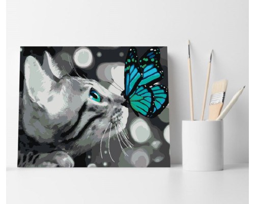 Набор для рисования по номерам 30*40 "Кот и бабочка" 4500