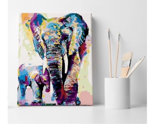 Set pictură pe numere 30*40 "Elefanți colorați" 1140