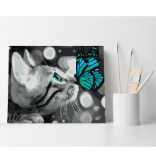 Набор для рисования по номерам 40*50 "Кот и бабочка" 4500