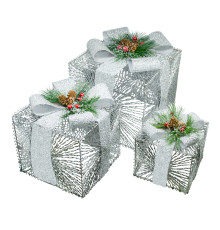 Set 3 cutii decorative cu iluminare LED, argintii *4617 (8)