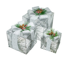 Set 3 cutii decorative cu iluminare LED, argintii *4617 (8)