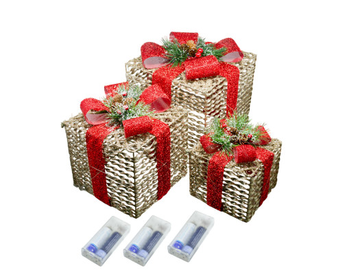 Set 3 cutii decorative cu iluminare LED, auriu *4624 (8)