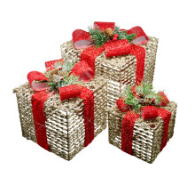 Set 3 cutii decorative cu iluminare LED, auriu *4624 (8)