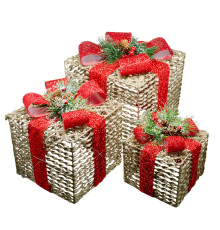 Set 3 cutii decorative cu iluminare LED, auriu *4624 (8)