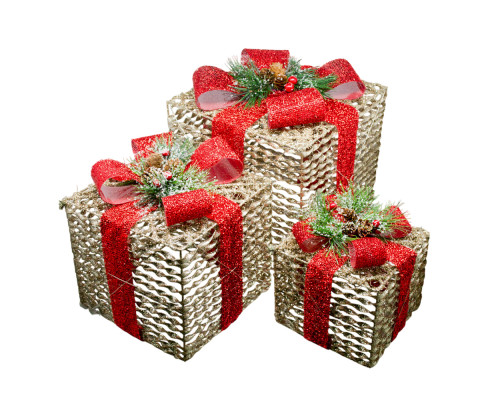 Набор из 3 декоративных коробок, с LED подсветкой, золото *4624 (8)