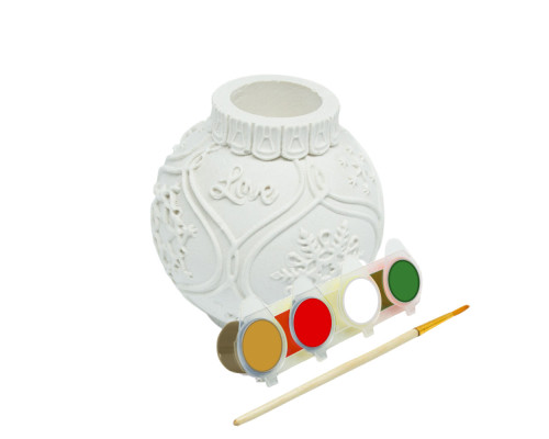 Set creatie suport pentru lumânare 'Glob de Crăciun', gips, 7*6*6 cm + vopsele CM*