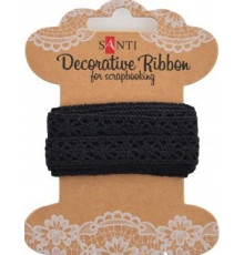Кружевная лента черная, 12мм, 2м. Santi 741370