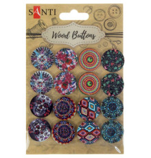 Set nasturi "Patterns", lemn, 20mm, 8 tipuri, 16buc/pachet Santi 742481