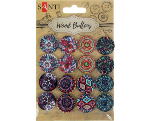 Набор пуговиц "Узоры", дeревo, 20мм, 8видов, 16шт./уп Santi 742481