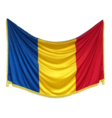 Церемониальный флаг Румынии 100x200см, с короткой бахромой, 160гр/м2, атлас