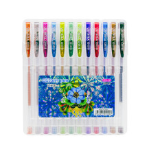 Set pixuri cu gel, 0.8 mm, 12 culori, Glitter, husa PVC, Hao Yue, STX-12