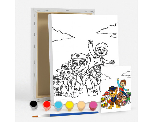 Набор детский для рисования на холсте 20*25 "Paw Patrol" +6 красок +кисточка 7037