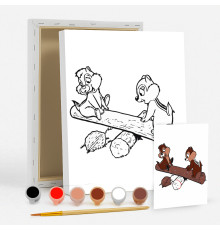 Set de pictat pe pânză pentru copii 20x25 "Chip și Dale pe un buștean" +6vopsee +pensula 7038