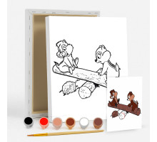 Set de pictat pe pânză pentru copii 20x25 "Chip și Dale pe un buștean" +6vopsee +pensula 7038