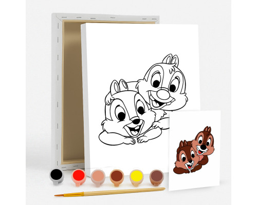 Set de pictat pe pânză pentru copii 20x25 "Chip și Dale" +6vopsee +pensula 7039
