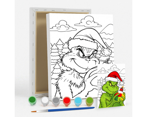 Set pictura pe panza pentru copii 20x25 "Grinch" 6 culori si pensula 7040