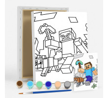 Набор детский для рисования на холсте 20*25 "Minecraft Steve" +6 красок +кисточка 7042