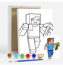 Набор детский для рисования на холсте 20*25 "Minecraft Steve" +6 красок +кисточка 7043