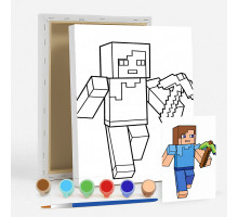 Набор детский для рисования на холсте 20*25 "Minecraft Steve" +6 красок +кисточка 7043