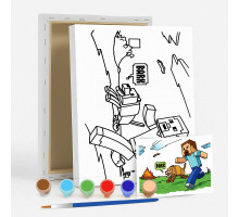 Набор детский для рисования на холсте 20*25 "Minecraft Steve BARK" +6 красок +кисточка 7044