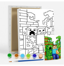 Set de pictat pe pânză pentru copii 20x25 "Minecraft Steve si Creeper" +6vopsee +pensula 7045