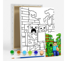 Набор детский для рисования на холсте 20*25 "Minecraft StevesiCreeper"+6красок+кисточка 7045