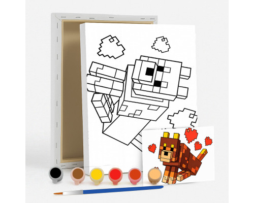 Набор детский для рисования на холсте 20*25 "Minecraft DOG" + 6 красок + кисточка 7046
