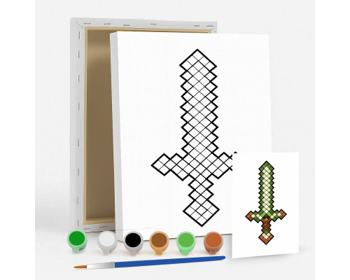 Набор детский для рисования на холсте 20*25 "Minecraft Алмазный меч"+6красок+кисточка 7047