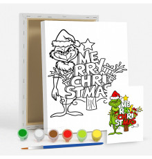 Set de pictat pe pânză pentru copii 20x25 "Grinch Merry Christmas" +6vopsee +pensula 7048
