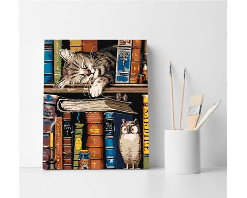 Набор для рисования по номерам 40*50 "Кот-книголюб" 4541