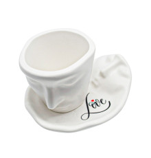 Set cană + farfurie din gips "Îndrăgostiți"cu inscripții, h 9cm CM*