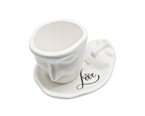 Set cană + farfurie din gips "Îndrăgostiți"cu inscripții, h 9cm CM*