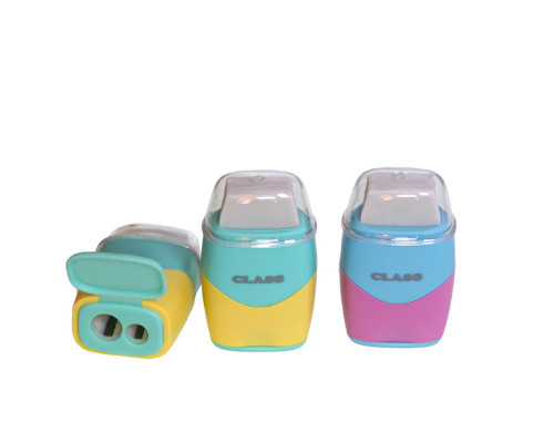 Точилкас контейнером, 2 отв. (8 /11мм) +ластик, ассорти, 4800C CLASS (16/96/384)