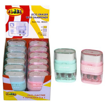 Ascuțitoare cu container, 2 găuri (8/11 mm) + radieră, asorti, 4832C CLASS (12/288)