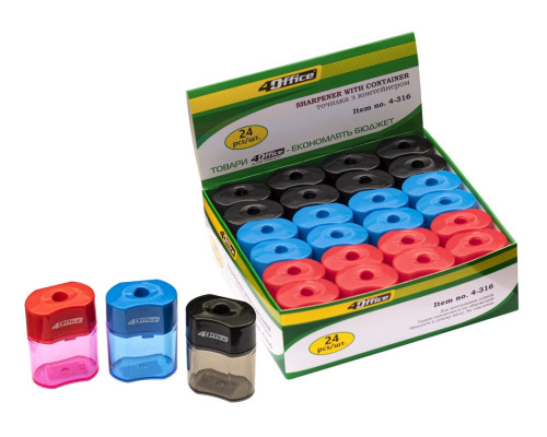 Ascutitoare cu container, asorti, in displai, 4-316, 4OFFICE (24/1440)