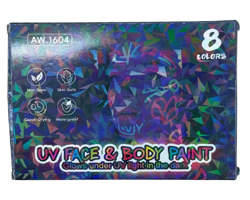 Набор UV-красок Неон для лица и тела, 8 цветов AW.1604 (1280)