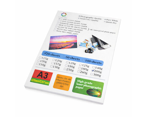 Фотобумага глянцевая A3, 200 г/м2 20шт. (50)