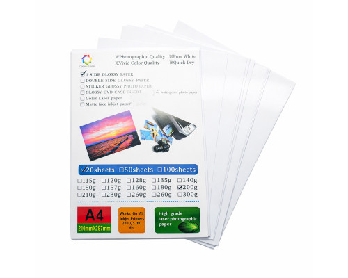 Фотобумага глянцевая A4, 200 г/м2 20шт. (100)