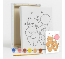 Set de pictat pe pânză pentru copii 20x25 "Ursuleți cu balon" +6vopsee +pensula 7050