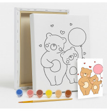 Set de pictat pe pânză pentru copii 20x25 "Ursuleți cu balon" +6vopsee +pensula 7050