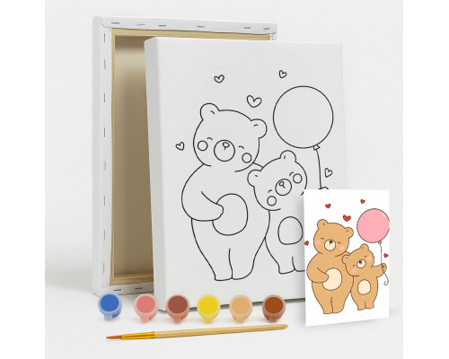 Set de pictat pe pânză pentru copii 20x25 "Ursuleți cu balon" +6vopsee +pensula 7050