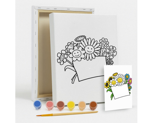 Set de pictat pe pânză pentru copii 20x25 "Flori pentru mama" +6vopsee +pensula 7052