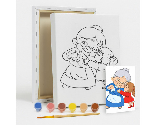Set de pictat pe pânză pentru copii 20x25 "Bunica iubită" +6vopsee +pensula 7053