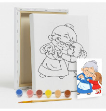 Set de pictat pe pânză pentru copii 20x25 "Bunica iubită" +6vopsee +pensula 7053