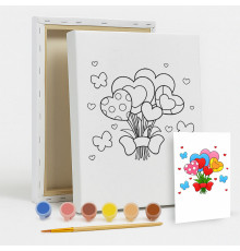 Set de pictat pe pânză pentru copii 20x25 "Buchet de inimioare" +6vopsee +pensula 7054